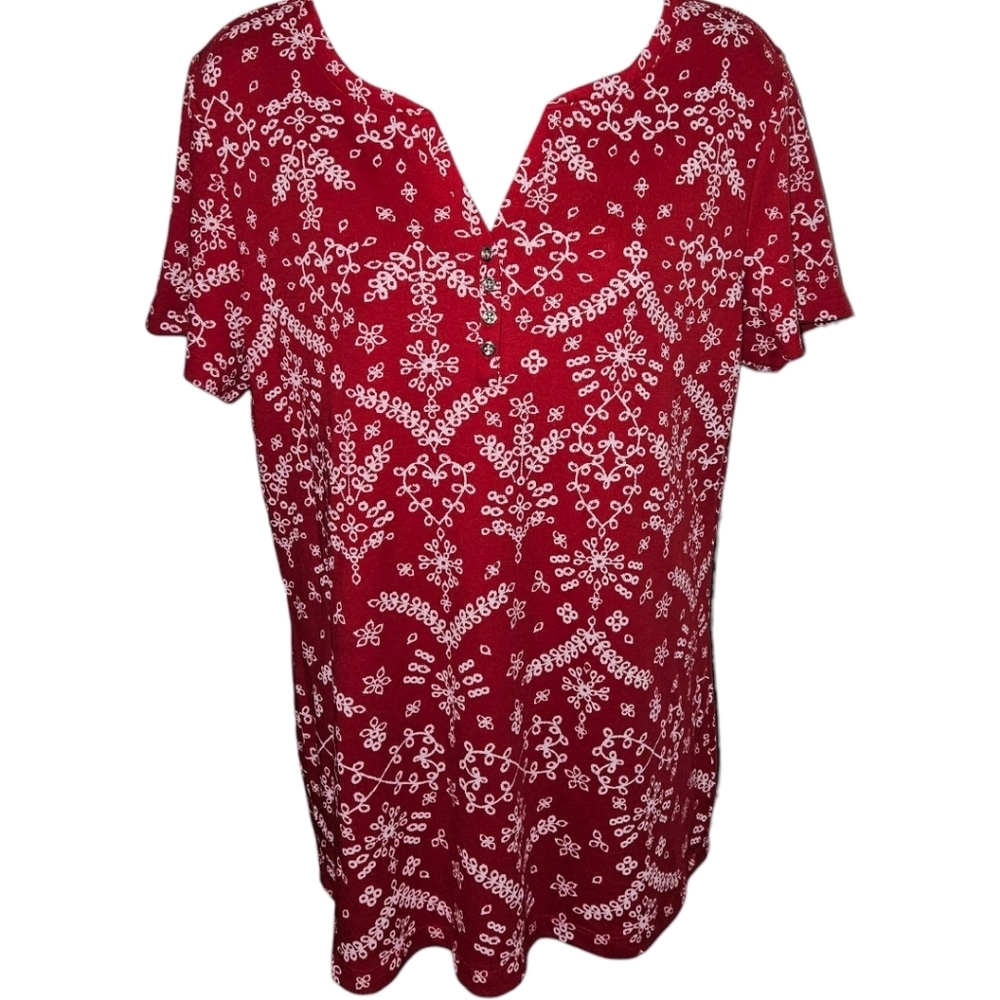 NWT Karen Scott V-Neck Button Down Short Sleeve Top